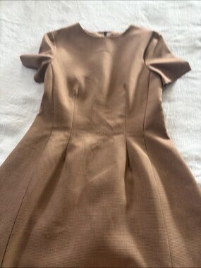 Zara Short-Sleeve Midi Dress in Camel Brown